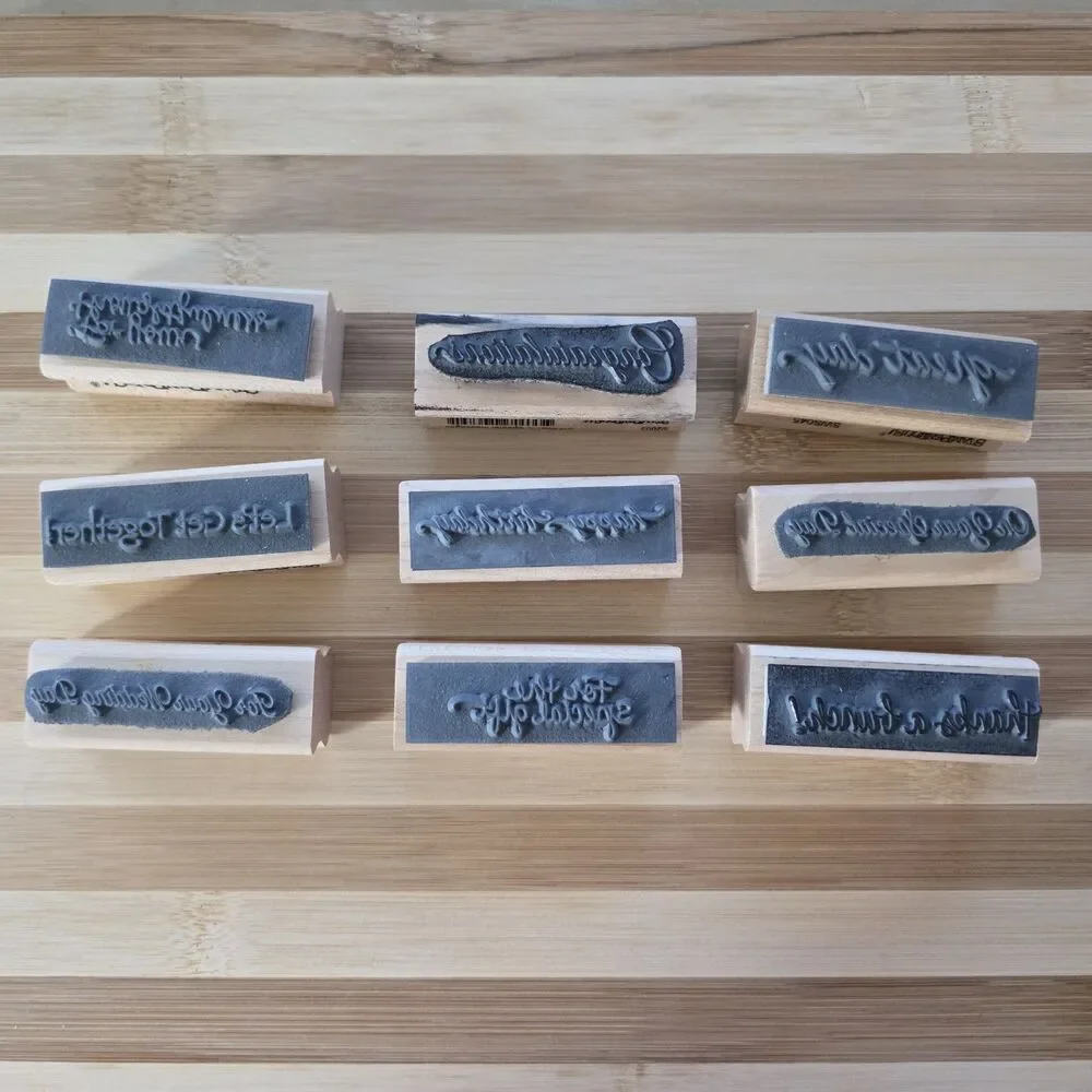 STAMPENDOUS! Sentiment Phrase Word Special Message Wooden Rubber Stamps LOT of 9